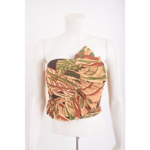 Zara Womens Ruffled Top Shirt Linen Blend Tropical XS Multi-Color 2717/144 NWT